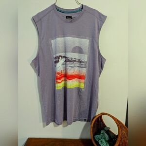 Far West. Casual Purple Graphic Tank Top With Surfing Theme. Size Large Tall.